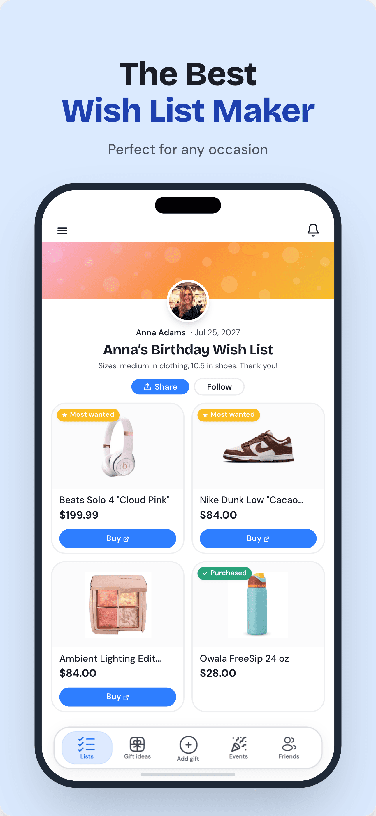 A shared wishlist — illustrative App Store marketing composition