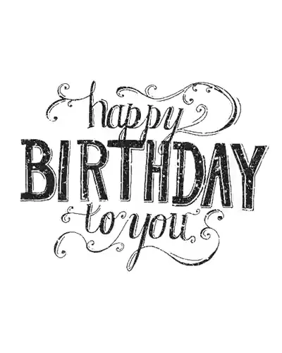 "happy Birthday to you" in flourished black calligraphy on white