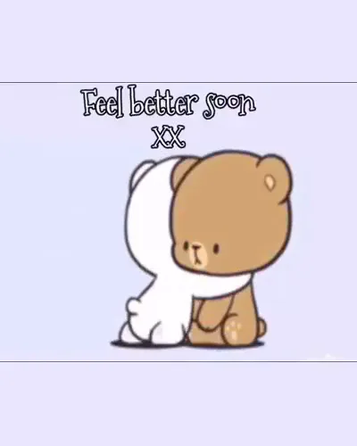 Two small bears hugging under "Feel better soon"