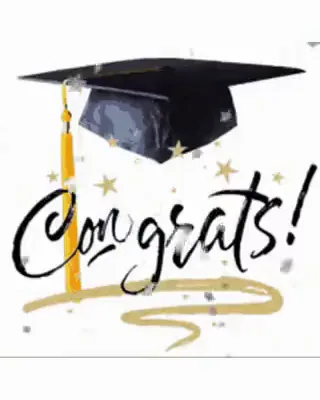 "Congrats!" in brush script beneath a tasselled mortarboard