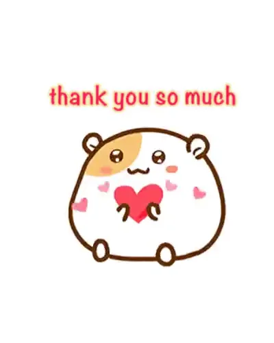 A round hamster hugging a red heart under "thank you so much"