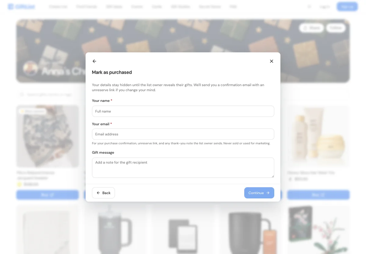 The standard guest form asks for name and email before Continue