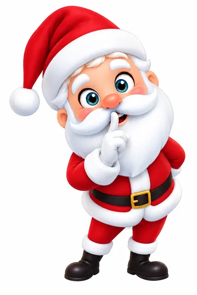 Santa holding a finger to his lips to keep the gift exchange a secret